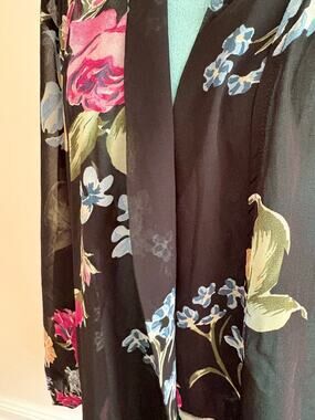 Helena Quinn Black Floral Kimono Robe Swim Cover Up Romantic Whimsigoth